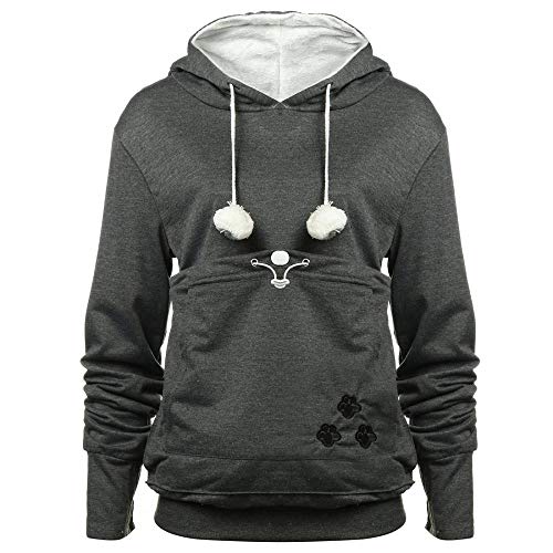 YYW Womens Pet Hoodies Pullover Sweatshirt Oversized Cat Hoodies Pet Holder Cat Dog Pouch Carriers (Dark GreyX-Large)