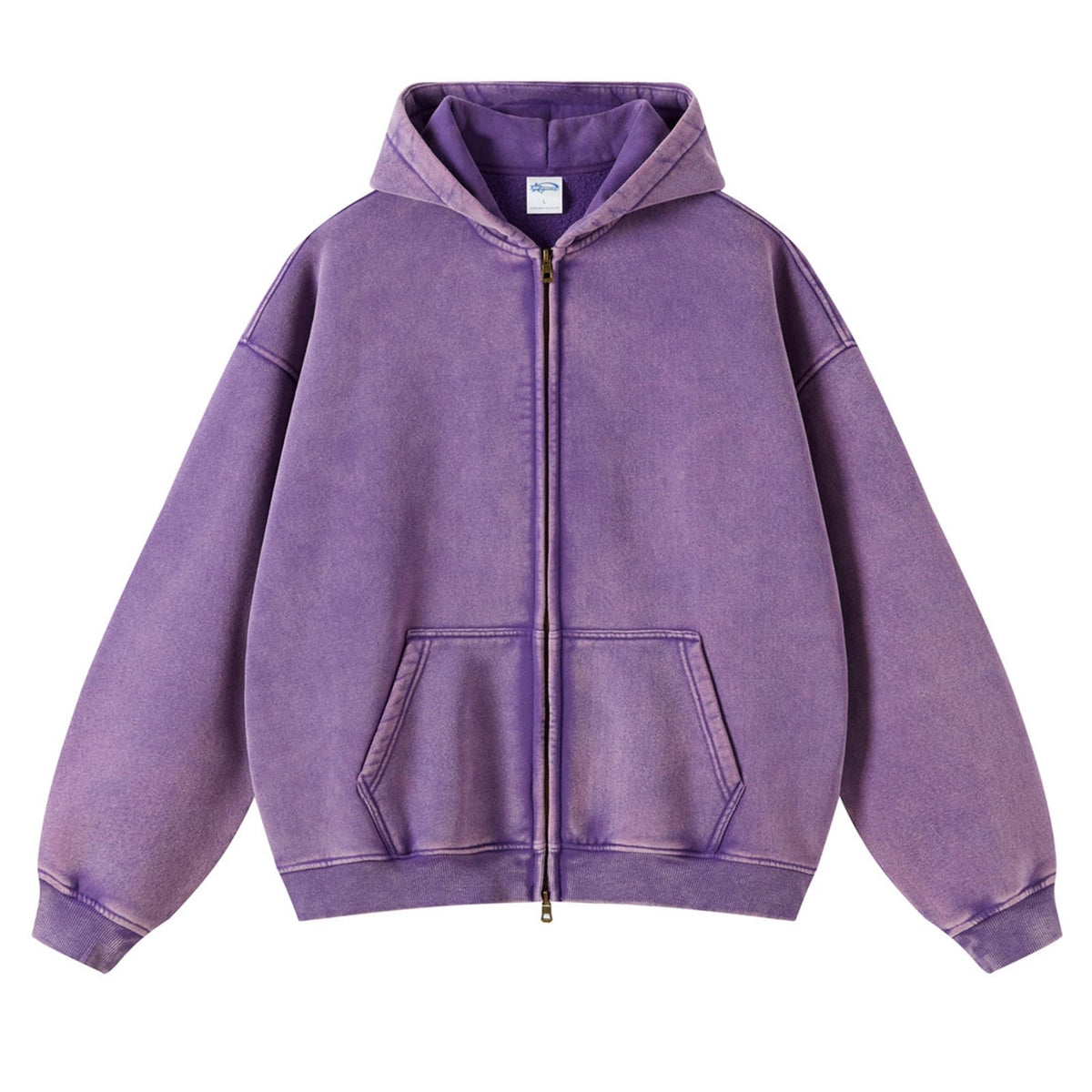 KEEPSHOWING Womens and Mens Zip Up Hoodies Long Sleeve Fall Oversized Sweatshirts Acid Wash Y2K Jacket with Pockets(Purple XL)