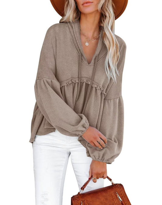 Limerose Womens Tunic Top Casual Long Sleeves Peplum Babydoll Ruffle Knit Hoodies Pullover