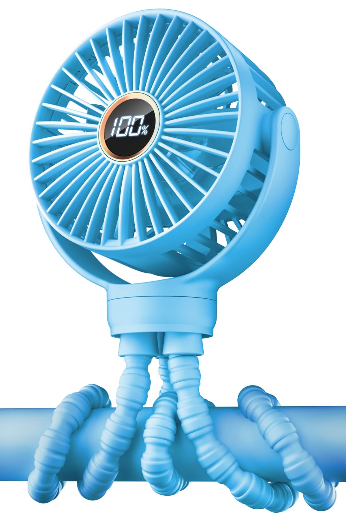 KIDEE Stroller Fan Portable Fan Mini Baby Fan Battery Powered LED Display with 3 Speeds Small Clip on Fan Desk Fans USB Rechargeable Personal Car Seat Fans for Outdoor Travel Sky Blue