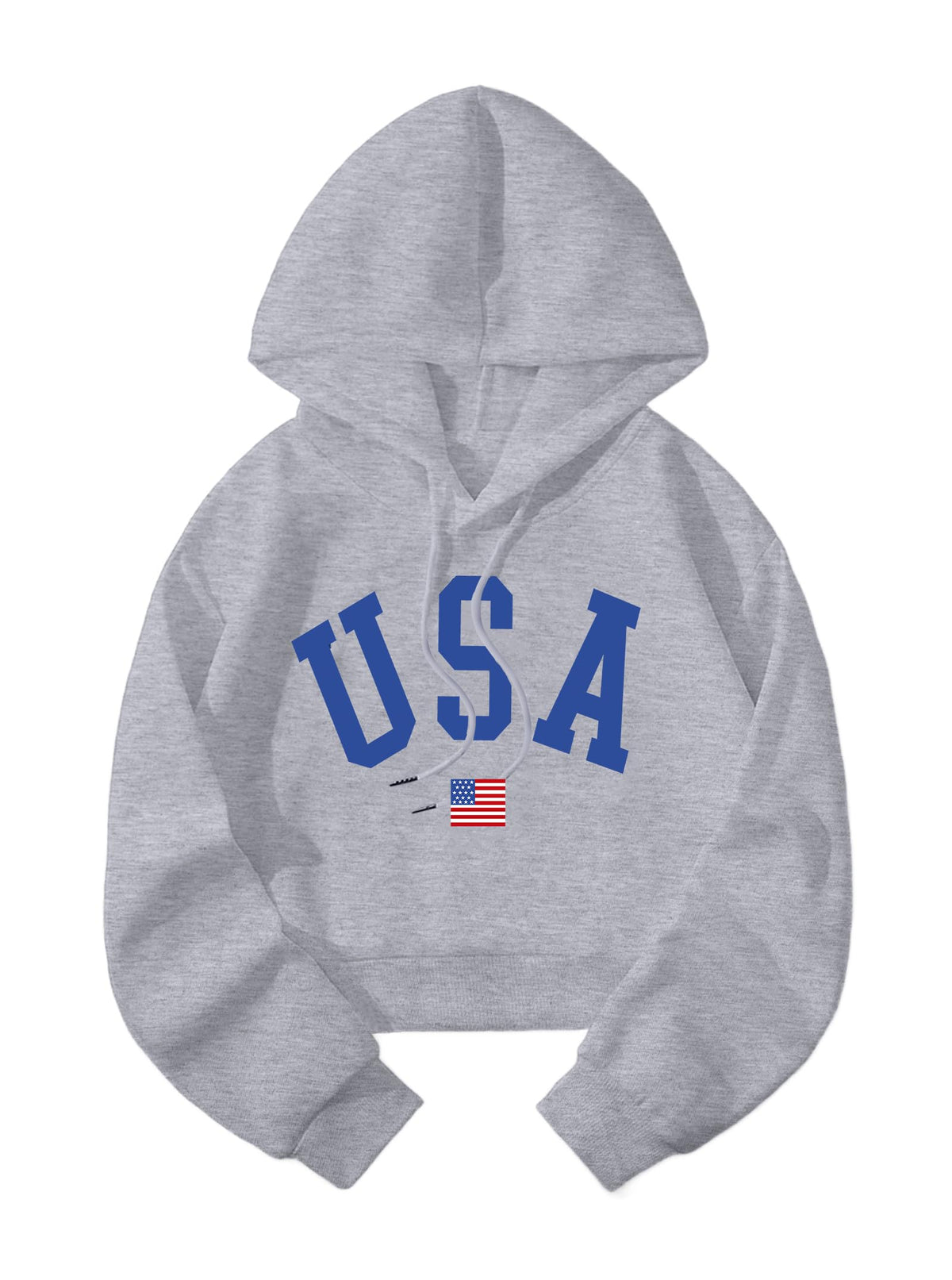 Hilinker Womens Graphic Long Sleeve Cropped Hoodies Drawstring Hooded Sweatshirt Grey USA Medium